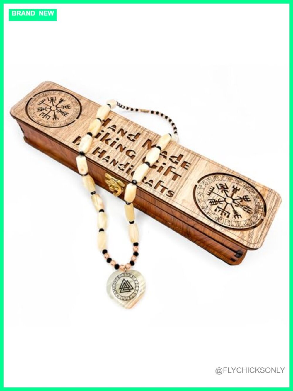 Viking Necklace Green Aventurine Gemstone Pendant Norse Vegvisir Handmade Gift